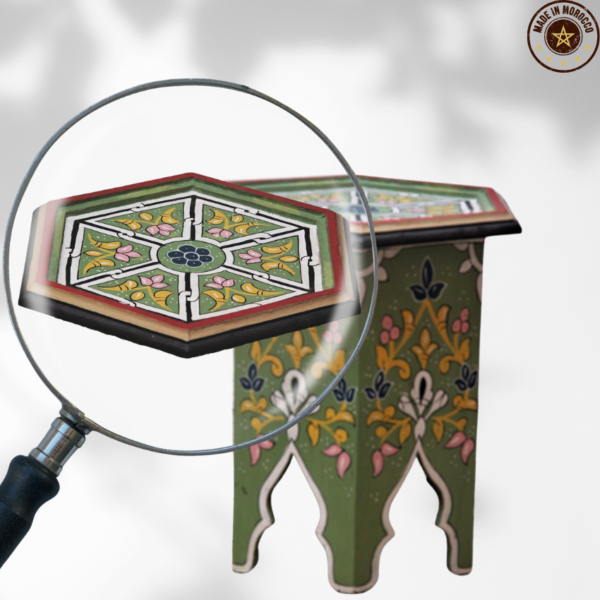 Moroccan Painted "Green- Drumstick" Table / Andalusian Style.