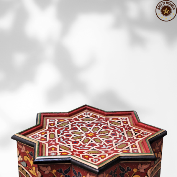 Moroccan Muqarnas Table, Painted "Red-Red Apple"/ Andalusian Style.