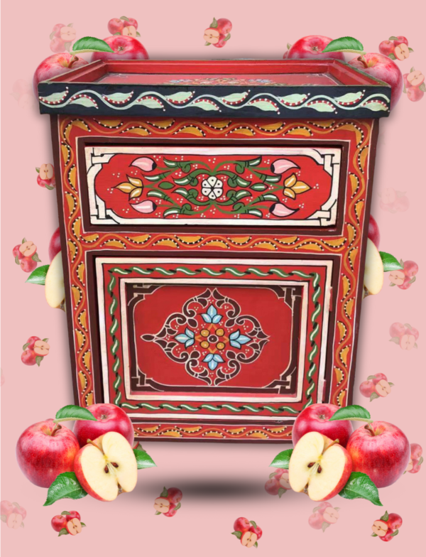 Moroccan Painted "Red - Red Apple" Nightstand Table/ Andalusian Style.