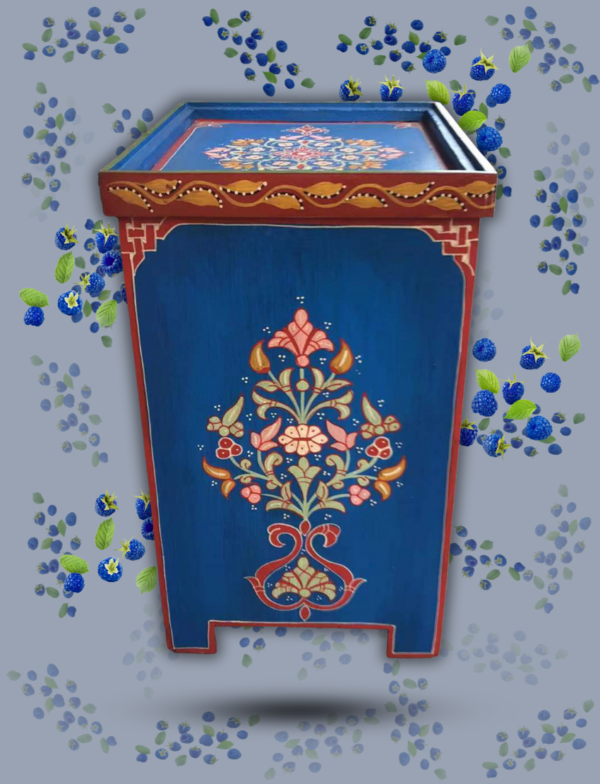 Moroccan Painted "Blue- Raspberry" Nightstand Table/ Andalusian Style.