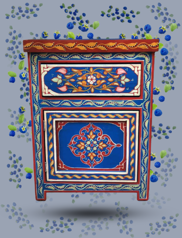 Moroccan Painted "Blue- Raspberry" Nightstand Table/ Andalusian Style.