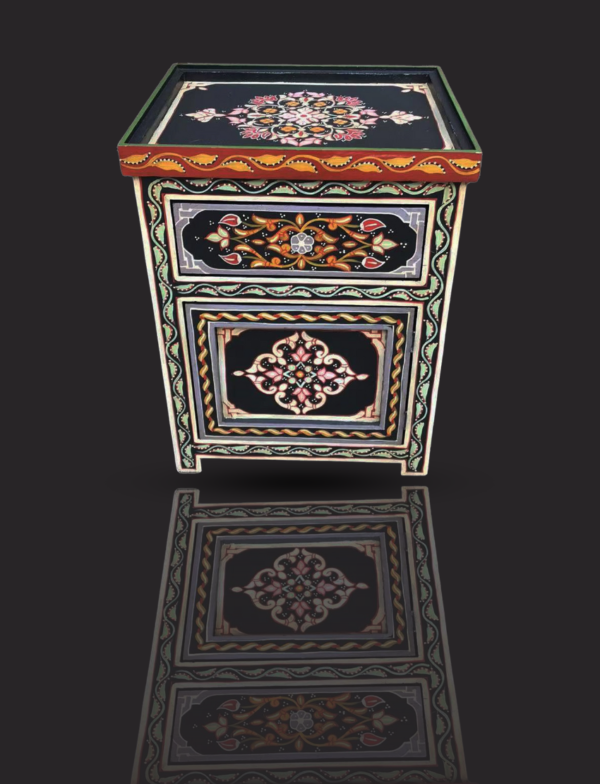 Moroccan Painted "Black- BlackBerry" Nightstand Table/ Andalusian Style.