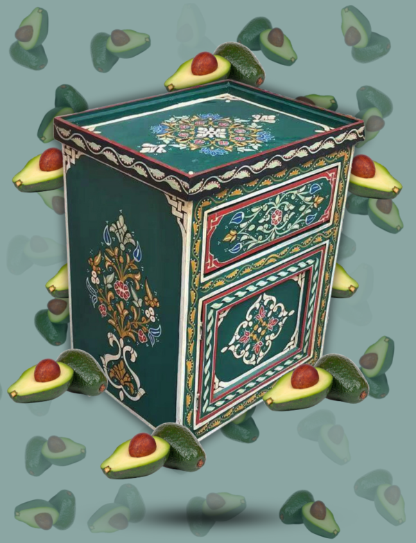 Moroccan Painted "Green- Avocado" Nightstand Table/ Andalusian Style.