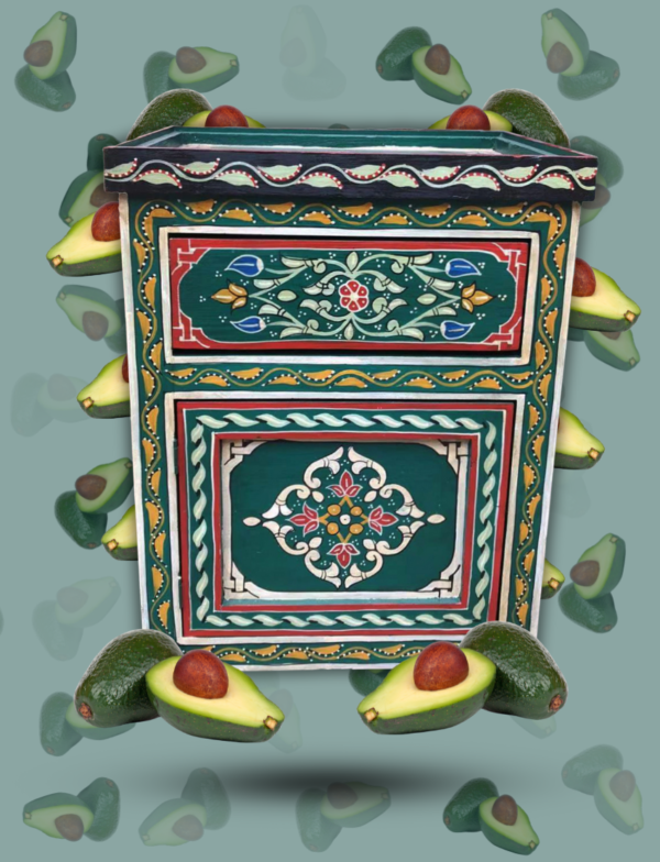 Moroccan Painted "Green- Avocado" Nightstand Table/ Andalusian Style.