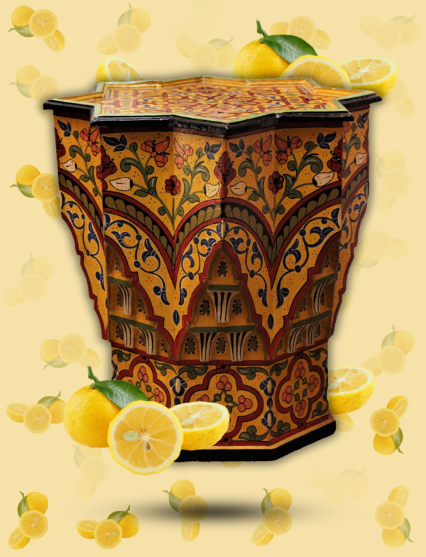 Moroccan Muqarnas Table, Painted "Yellow-Lemon"/ Andalusian Style.