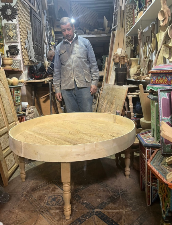 Moroccan Carved Mida Table With Rim and Legs/ Amazigh style.