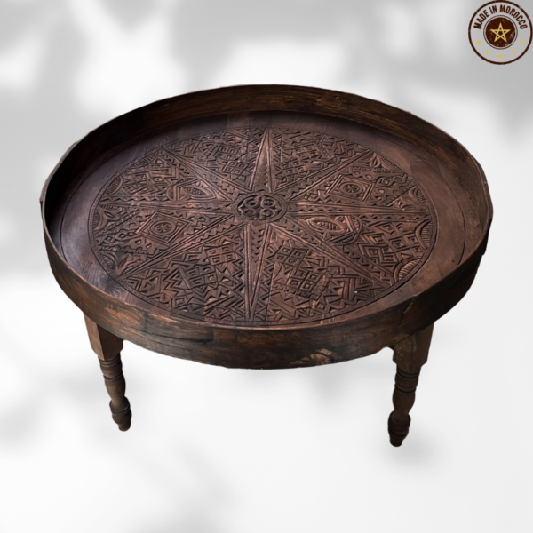 Moroccan Carved Mida Table With Rim and Legs/ Amazigh style.