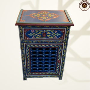 Moroccan Painted "Blue- Blueberry" Nightstand Table With Mushrabi/ Andalusian Style.