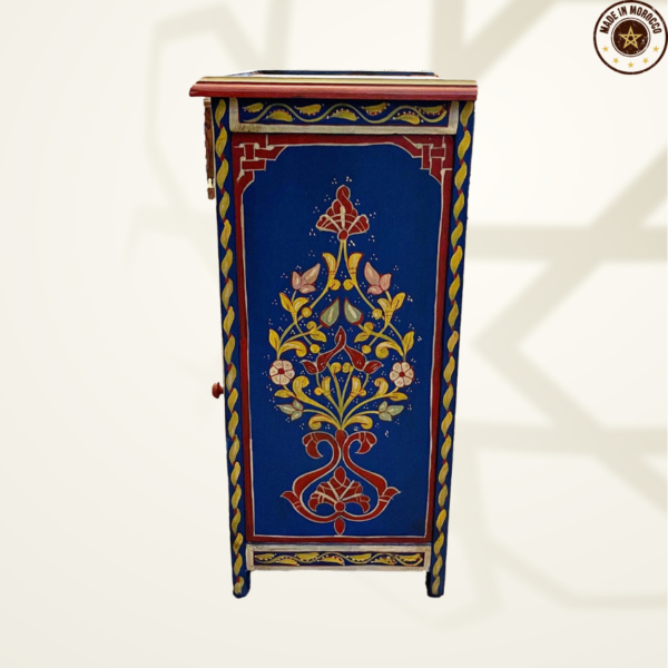 Moroccan Painted "Blue- Blueberry" Nightstand Table With Mushrabi/ Andalusian Style.