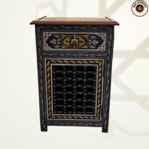 Moroccan Painted "Black- Blackberry" Nightstand Table With Mushrabi/ Andalusian Style.