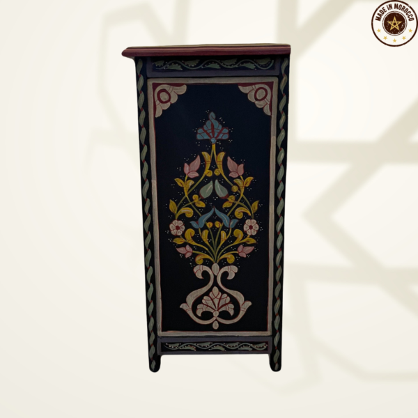 Moroccan Painted "Black- Blackberry" Nightstand Table With Mushrabi/ Andalusian Style.