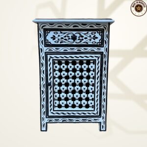 Moroccan Painted "White- Coconut" Nightstand Table With Mushrabi/ Andalusian Style.