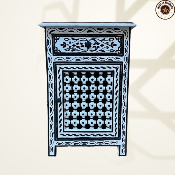 Moroccan Painted "White- Coconut" Nightstand Table With Mushrabi/ Andalusian Style.