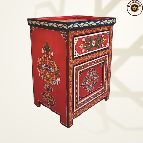 Moroccan Painted "Red - Red Apple" Nightstand Table/ Andalusian Style.