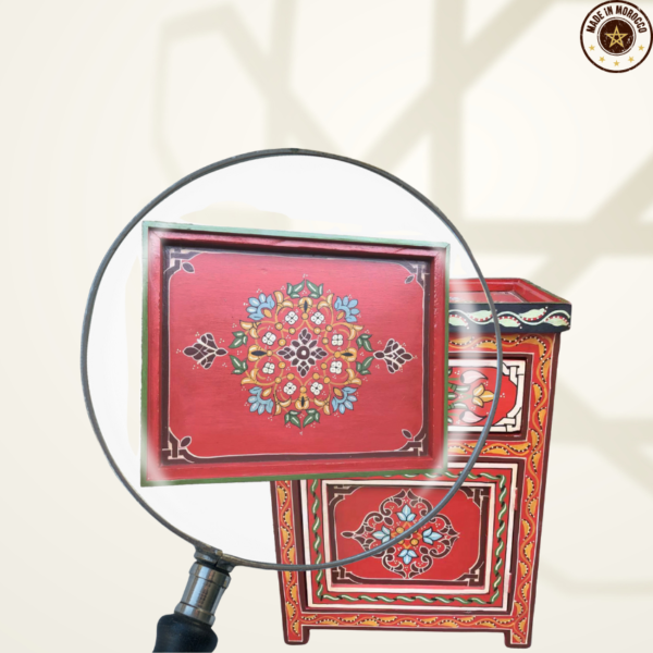 Moroccan Painted "Red - Red Apple" Nightstand Table/ Andalusian Style.