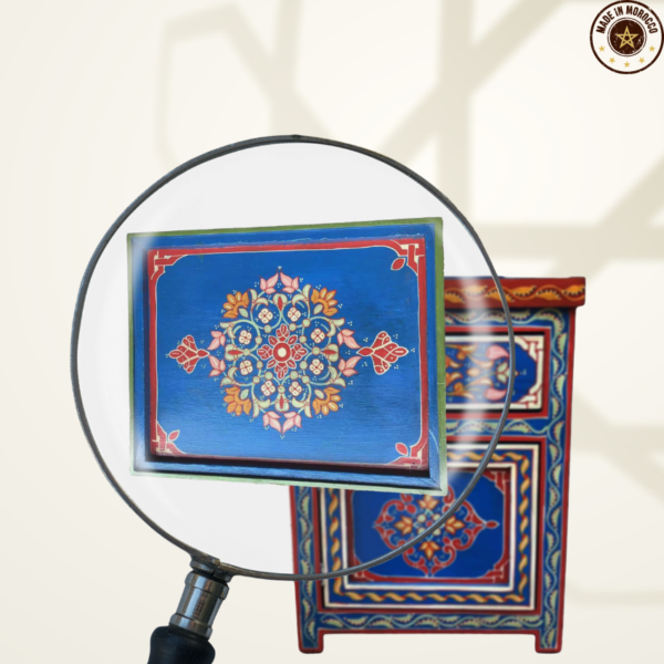 Moroccan Painted "Blue- Raspberry" Nightstand Table/ Andalusian Style.