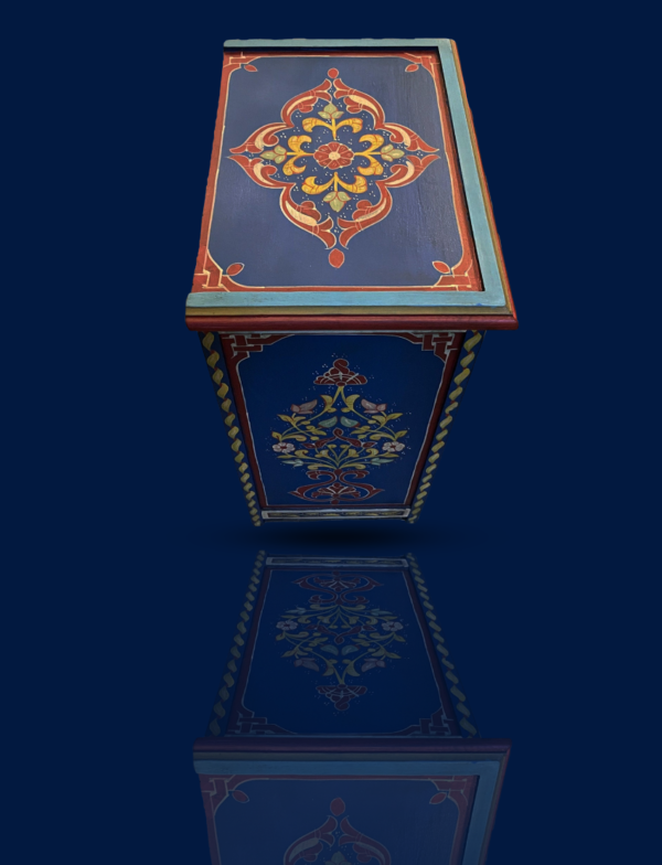 Moroccan Painted "Blue- Blueberry" Nightstand Table With Mushrabi/ Andalusian Style.