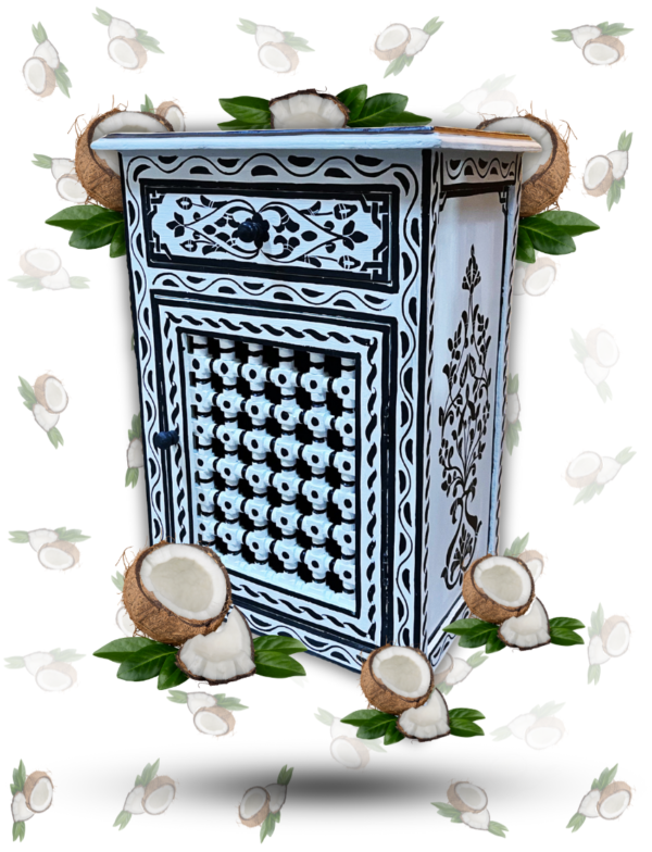 Moroccan Painted "White- Coconut" Nightstand Table With Mushrabi/ Andalusian Style.