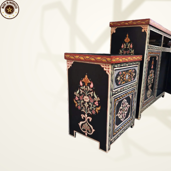 Moroccan Painted "Black- BlackBerry" Nightstand Table/ Andalusian Style.