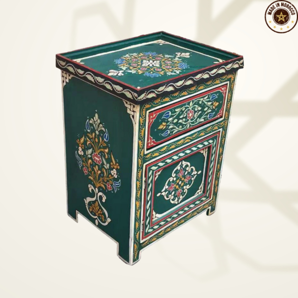 Moroccan Painted "Green- Avocado" Nightstand Table/ Andalusian Style.