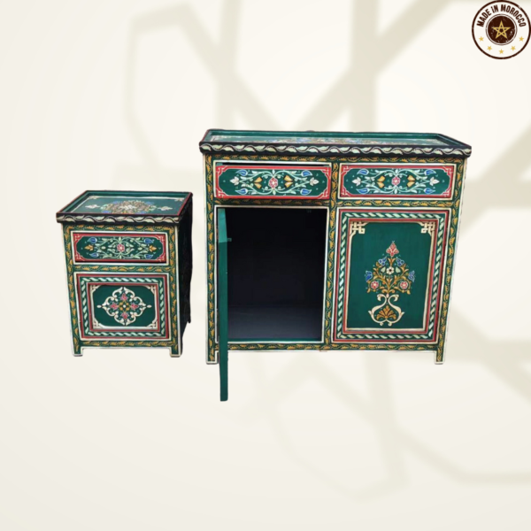 Moroccan Painted "Green- Avocado" Nightstand Table/ Andalusian Style.