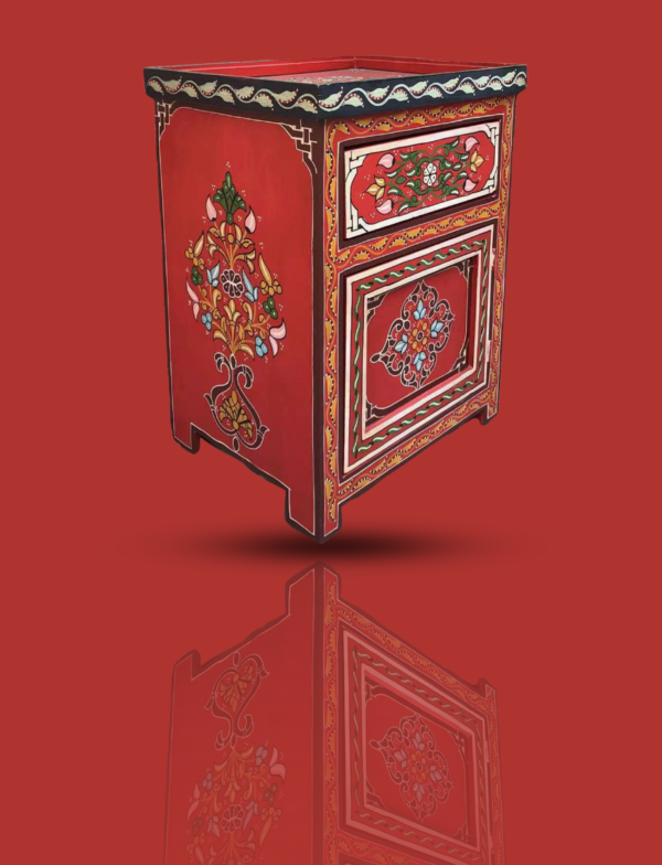 Moroccan Painted "Red - Red Apple" Nightstand Table/ Andalusian Style.