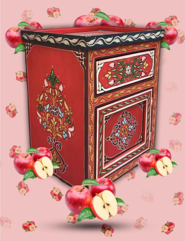 Moroccan Painted "Red - Red Apple" Nightstand Table/ Andalusian Style.