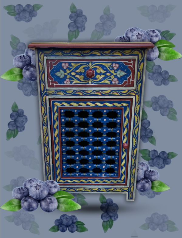 Moroccan Painted "Blue- Blueberry" Nightstand Table With Mushrabi/ Andalusian Style.