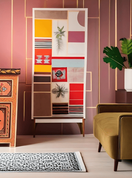 Handcrafted Moroccan painted timber furniture featuring bold patterns, vibrant colors, and ornate woodwork – perfect for eclectic interior styles.