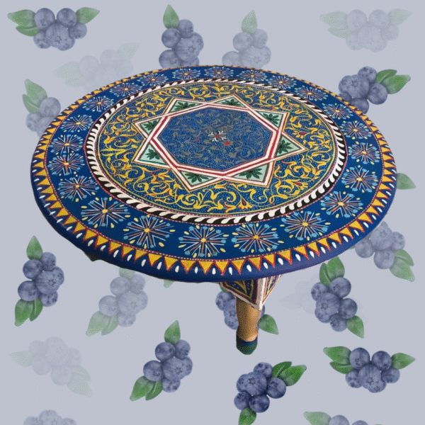 Moroccan Table Basse Painted Blue / Andalusian Style.