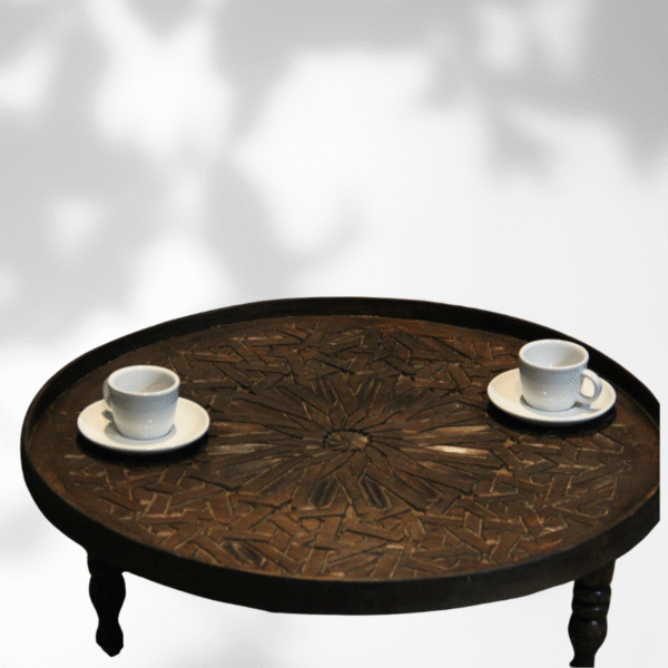 Moroccan Carved Mida Table With Legs/ Amazigh- Andalusian Style/ Geometric Lining.