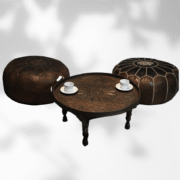 Small round coffee table handmade in Morocco from cedar wood with painted finish