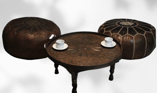 Small round coffee table handmade in Morocco from cedar wood with painted finish