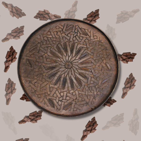 Moroccan Carved Mida Table With Legs/ Amazigh- Andalusian Style/ Geometric Lining.