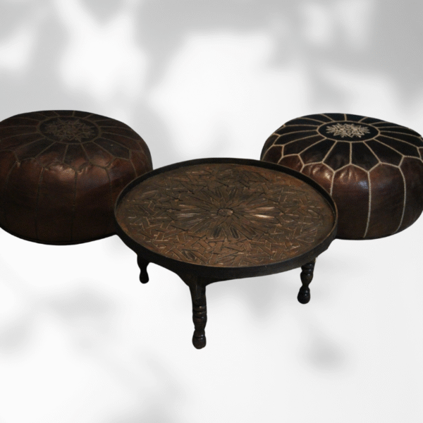 Moroccan Carved Mida Table With Legs/ Amazigh- Andalusian Style/ Geometric Lining.