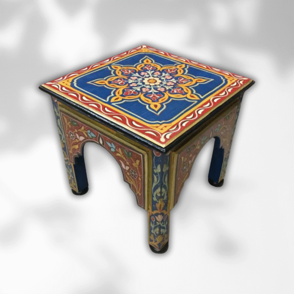 Blue Moroccan Wood Square Coffee Table / Andalusian Style.