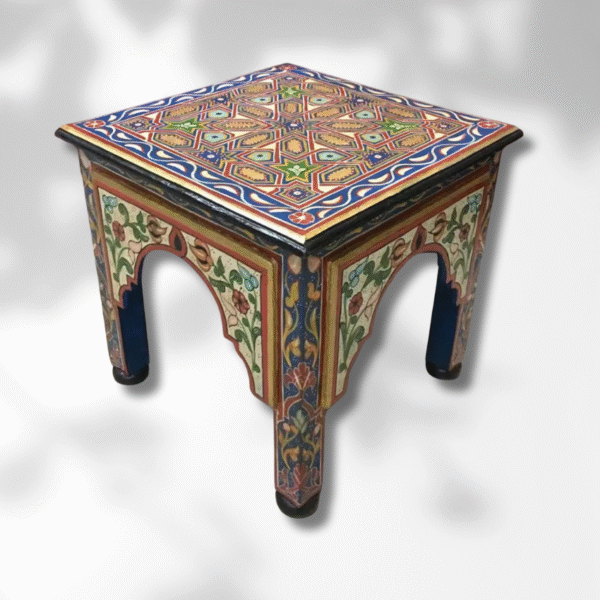 Blue Moroccan Wood Square Coffee Table / Andalusian Style.
