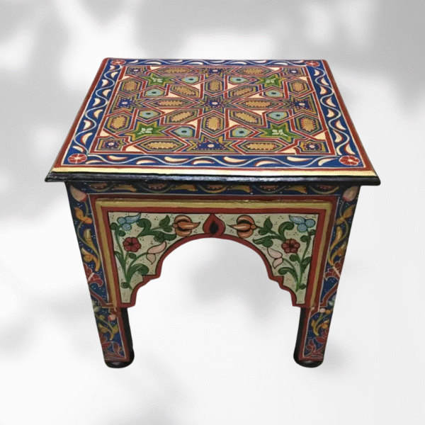 Blue Moroccan Wood Square Coffee Table / Andalusian Style.