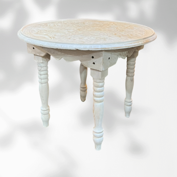 White Round Moroccan Carved Coffee Table/ Mida Table With Legs/ Amazigh Style.