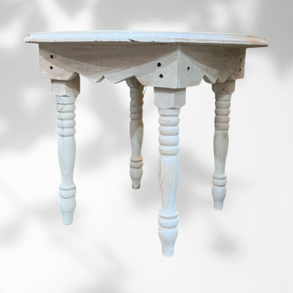 White Round Moroccan Carved Coffee Table/ Mida Table With Legs/ Amazigh Style.