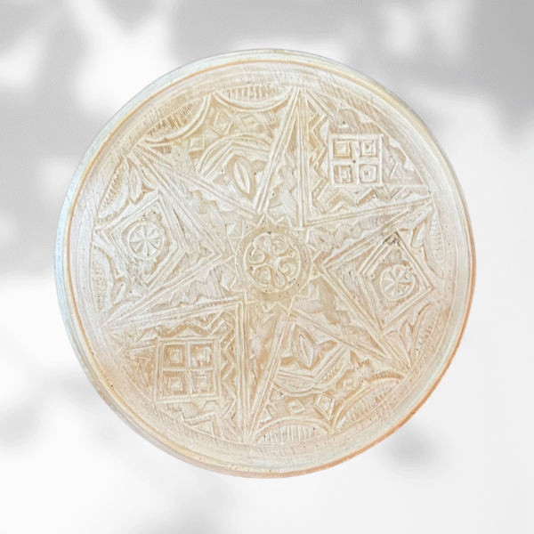 White Round Moroccan Carved Coffee Table/ Mida Table With Legs/ Amazigh Style.