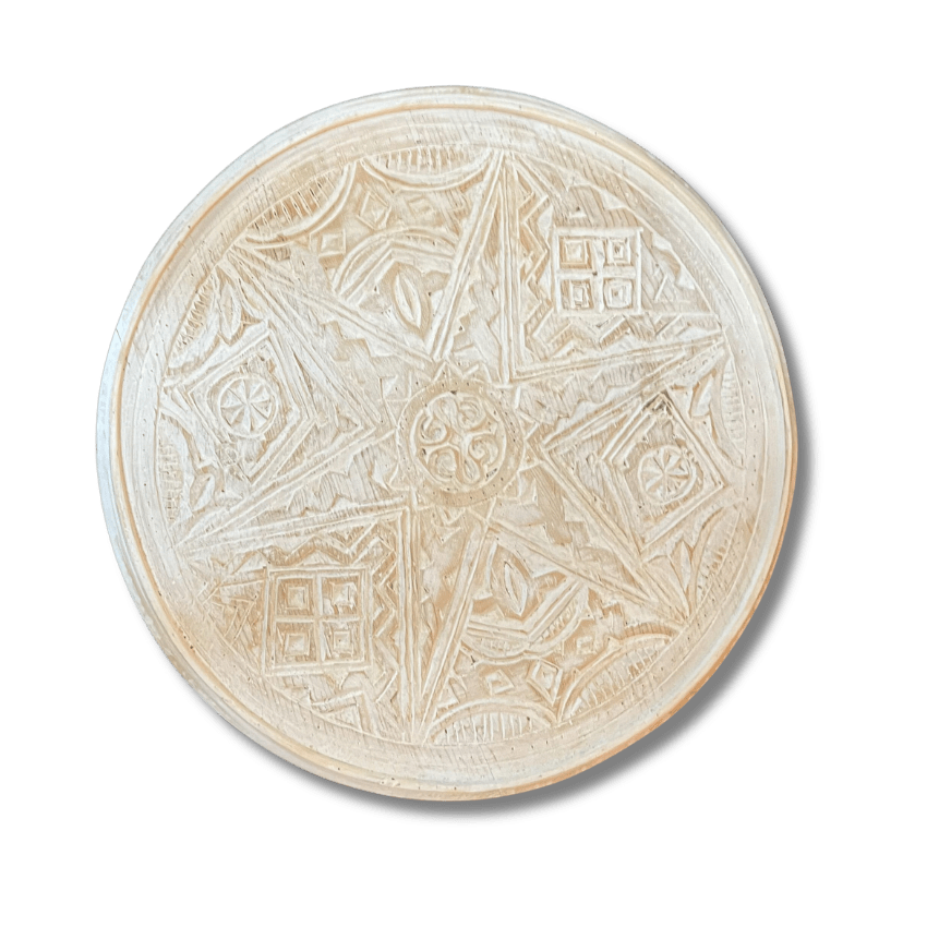 Moroccan carved round white coffee table