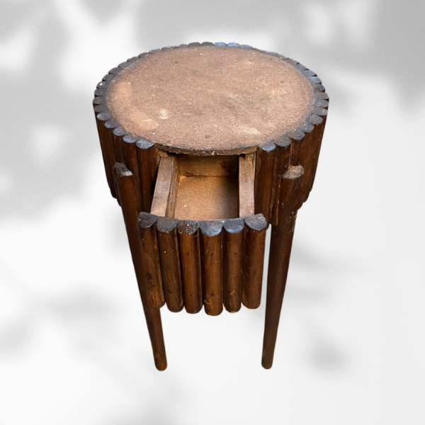 Brown Moroccan Round Fluted Coffee Table With Secret Drawer
