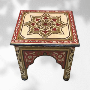 Beige Moroccan Wood Square Coffee Table / Andalusian Style.