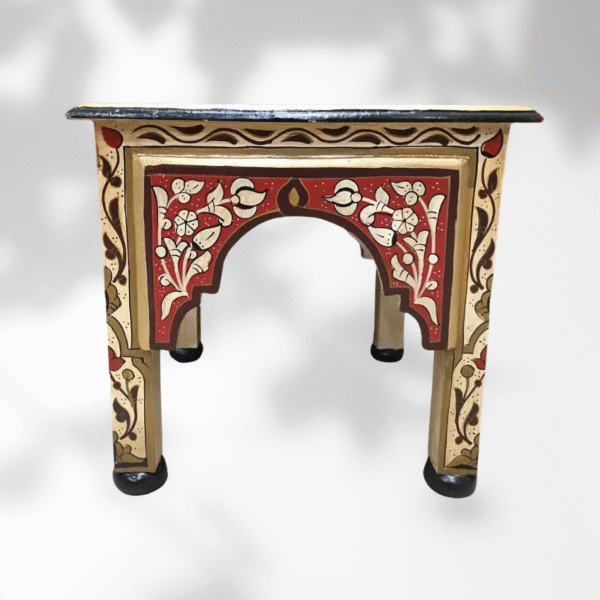 Beige Moroccan Wood Square Coffee Table / Andalusian Style.