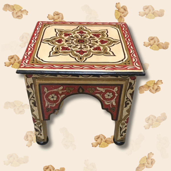 Beige Moroccan Wood Square Coffee Table / Andalusian Style.