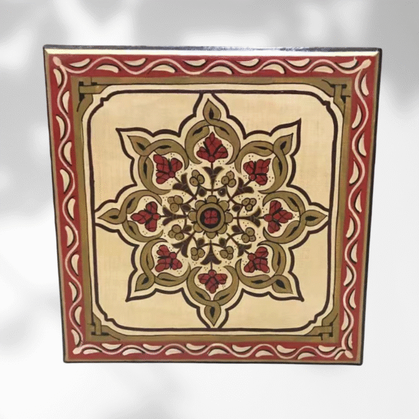 Beige Moroccan Wood Square Coffee Table / Andalusian Style.