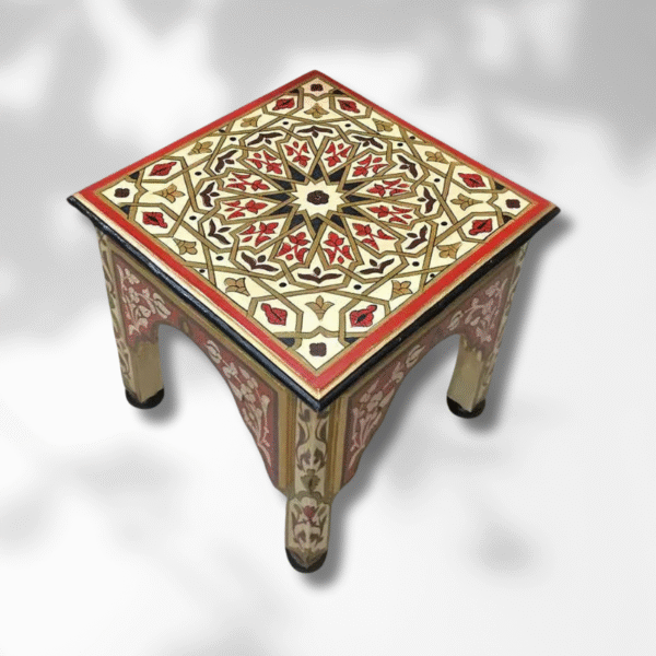 Beige Moroccan Wood Square Coffee Table / Andalusian Style.