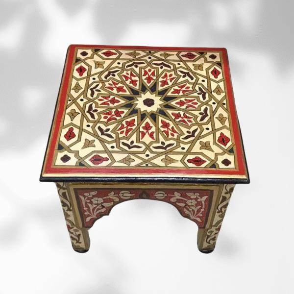 Beige Moroccan Wood Square Coffee Table / Andalusian Style.