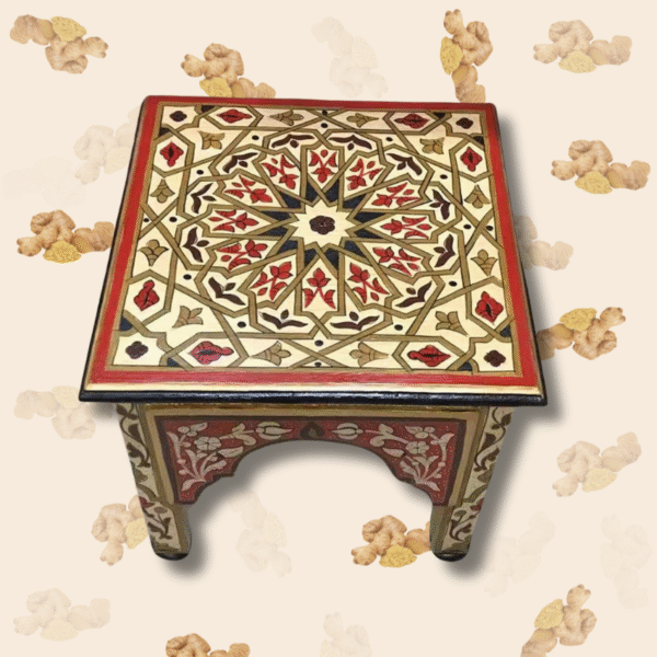 Beige Moroccan Wood Square Coffee Table / Andalusian Style.